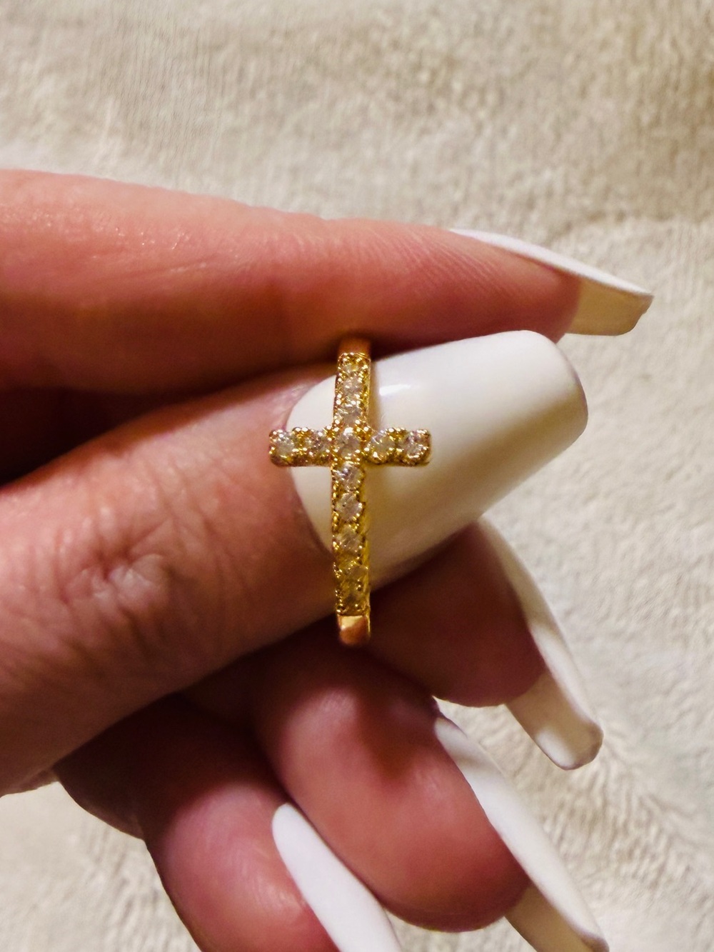 Ring Gold Cross Ring with Clear Stones - Women